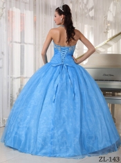 Exclusive Baby Blue Ball Gown Sweetheart With Taffeta and Organza Appliques For Sweet 16 Dresses
