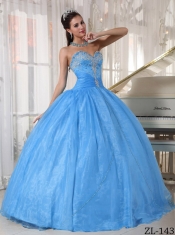 Exclusive Baby Blue Ball Gown Sweetheart With Taffeta and Organza Appliques For Sweet 16 Dresses