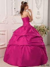Exclusive Ball Gown Sweetheart With Beading Taffeta Hot Pink For Sweet 16 Dresses