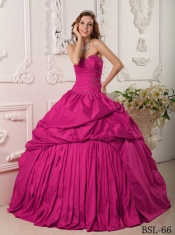 Exclusive Ball Gown Sweetheart With Beading Taffeta Hot Pink For Sweet 16 Dresses