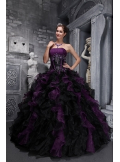 Exclusive Strapless With Appliques and Ruffles In Multi-color For Discount Quinceanera Dress