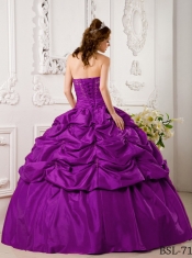 Exquisite  Ball Gown Floor-length Sweetheart  Tafftea Appliques Fuchsia Discount Quinceanera Dresses