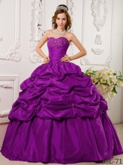 Exquisite Ball Gown Floor-length Sweetheart Tafftea Appliques Fuchsia Discount Quinceanera Dresses