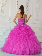 Exquisite Ball Gown Strapless Pretty Quinceanera Dresses Embroidery Hot Pink