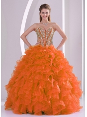 Exquisite Ball Gown Sweetheart Ruffles and Beaded Ball Gown Decorate Discount Quinceanera Dresses