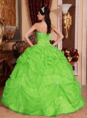 Exquisite Discount Spring Green Ball Gown Sweetheart With Organza Beading Quinceanera Dress