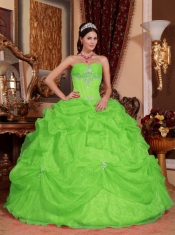 Exquisite Discount Spring Green Ball Gown Sweetheart With Organza Beading Quinceanera Dress
