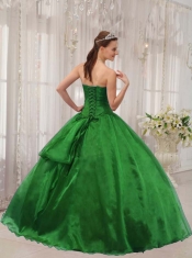 Exquisite Green Ball Gown Strapless With Organza Beading For Discount Quinceanera Dress