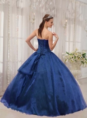 Fashinable Organza Strapless Beading Ball Gown Dress in Navy Blue
