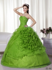 Fashionable Ball Gown Sweetheart Floor-length Organza Beading and Ruch For Sweet 16 Dresses