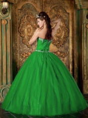 Fashionable Green A-Line / Princess Sweetheart Floor-length Beading Tulle For Sweet 16 Dresses