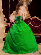 Fashionable Green Ball Gown Sweetheart With Taffeta and Tulle Appliques For Classical Quinceanera Dresses