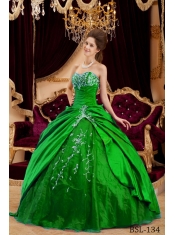 Fashionable Green Ball Gown Sweetheart With Taffeta and Tulle Appliques For Classical Quinceanera Dresses