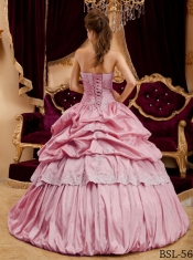 Fashionable  Lace-up Pink Appliques Taffeta Ostentatious Beautiful Quinceanera Dress