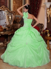Fashionable One Shoulder Green Ball Gown Floor-length Organza Beautiful Quinceanera Dress With Appliques