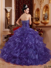 Fashionable Purple Ball Gown  Floor-length Organza Beading Cheap Quinceanera Dresses