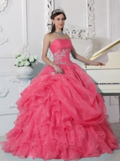Fashionable Red Ball Gown Lace-up Strapless Floor-length 2014 Spring Quinceanera Dresses