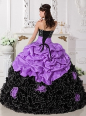 Fashionable Sweetheart Floor-length Purple and Black Sweetheart Floor-length Quinceanera Dress With  Beading and Rolling