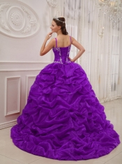 Fashionable Taffeta And Organza Purple Appliques And Beading Beautiful Quinceanera Dress