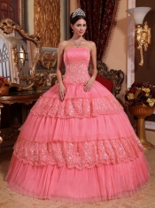Fashionable Watermelon Ball Gown Strapless Floor-length 2014 Spring Quinceanera Dresses