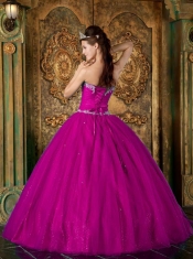 Fuchsia A-Line  Sweetheart Floor-length 15th Birthday Dresses with Beading Tulle