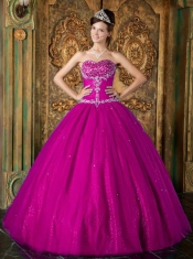 Fuchsia A-Line Sweetheart Floor-length 15th Birthday Dresses with Beading Tulle