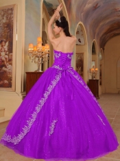 Fuchsia Appliques and Beading Sweetheart Organza Ball Gown Dress