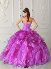Fuchsia Ball Gown Strapless Floor-length Satin and Organza Beading 15th Birthday Dresses