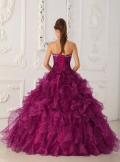 Fuchsia Ball Gown Strapless Pretty Quinceanera Dresses Satin and Organza Embroidery
