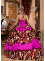 Fuchsia Ball Gown Strapless Quinceanera Dress with  Taffeta and Leopard Pick-ups