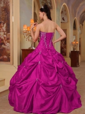 Fuchsia Ball Gown Strapless Taffeta With Beading and Embroidery For Sweet 16 Dresses