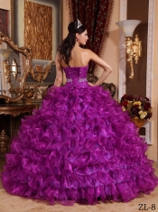 Fuchsia Ball Gown Sweetheart Floor-length Organza Beading Beautiful Quinceanera Dress