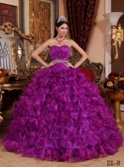 Fuchsia Ball Gown Sweetheart Floor-length Organza Beading Beautiful Quinceanera Dress