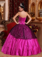 Fuchsia Ball Gown Sweetheart Floor-length Satin Embroidery with Beading For Sweet 16 Dresses