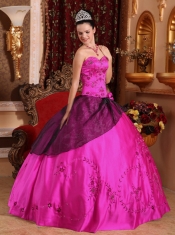 Fuchsia Ball Gown Sweetheart Floor-length Satin Embroidery with Beading For Sweet 16 Dresses