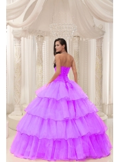 Fuchsia Sweetheart Beaded and Layers Ball Gown Pretty Quinceanera Dresses Taffeta and Organza