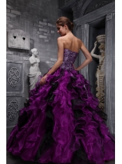 Fuchsia Sweetheart Quinceanera Dress Zebra and Organza Ruffles Beading