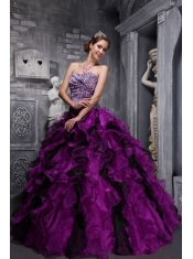 Fuchsia Sweetheart Quinceanera Dress Zebra and Organza Ruffles Beading