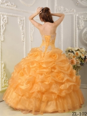 Gold Ball Gown Strapless 15th Birthday Dresses Organza Beading