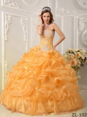 Gold Ball Gown Strapless 15th Birthday Dresses Organza Beading