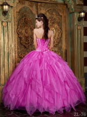 Gorgeous Ball Gown Strapless Pretty Quinceanera Dresses with  Appliques Organza Hot Pink
