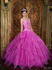 Gorgeous Ball Gown Strapless Pretty Quinceanera Dresses with Appliques Organza Hot Pink