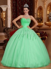 Gorgeous Beading Apple Green Ball Gown Strapless Floor-length Tulle Beautiful Quinceanera Dress