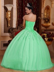 Gorgeous Beading Apple Green Ball Gown Strapless Floor-length Tulle Beautiful Quinceanera Dress