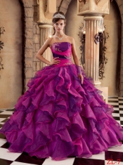 Gorgeous Multi-color Sweet-heart Ruffles Ball Gown Floor-length Organza Beautiful Quinceanera Dress