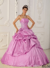 Gorgeous Rose Pink A-Line / Princess Strapless Floor-length Taffeta Beading For Sweet 16 Dresses