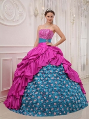 Gorgeous Sweet-heart Lace-up Hot Pink and Blue Ball Gown Floor-length Taffeta Beading Beautiful Quinceanera Dress Gorgeous Sweet-heart Lace-up Hot Pink and Blue Ball Gown Floor-length Taffeta Beading Beautiful Quinceanera Dress