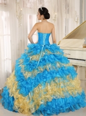 Gorgeous Sweetheart Stylish Multi-color Ruffles With Appliques Quinceanera Dress