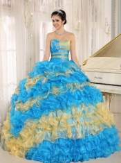 Gorgeous Sweetheart Stylish Multi-color Ruffles With Appliques Quinceanera Dress