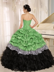 Green and Black Sweetheart Ruffles Pretty Quinceanera Dresses With Floor-length
